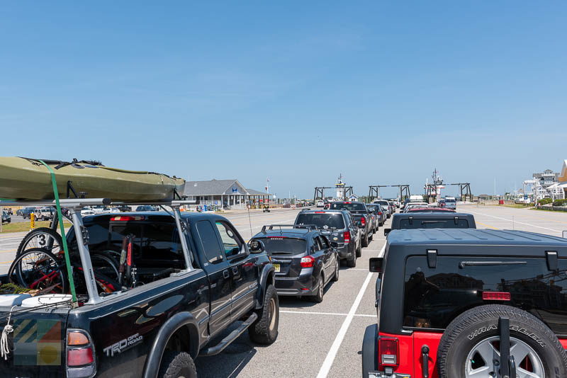 A line to board the Hatteras Ocracoke ferry moves quickly during the Summer when all ferries are running.