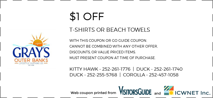 $1 OFF  T-SHIRTS OR BEACH TOWELS